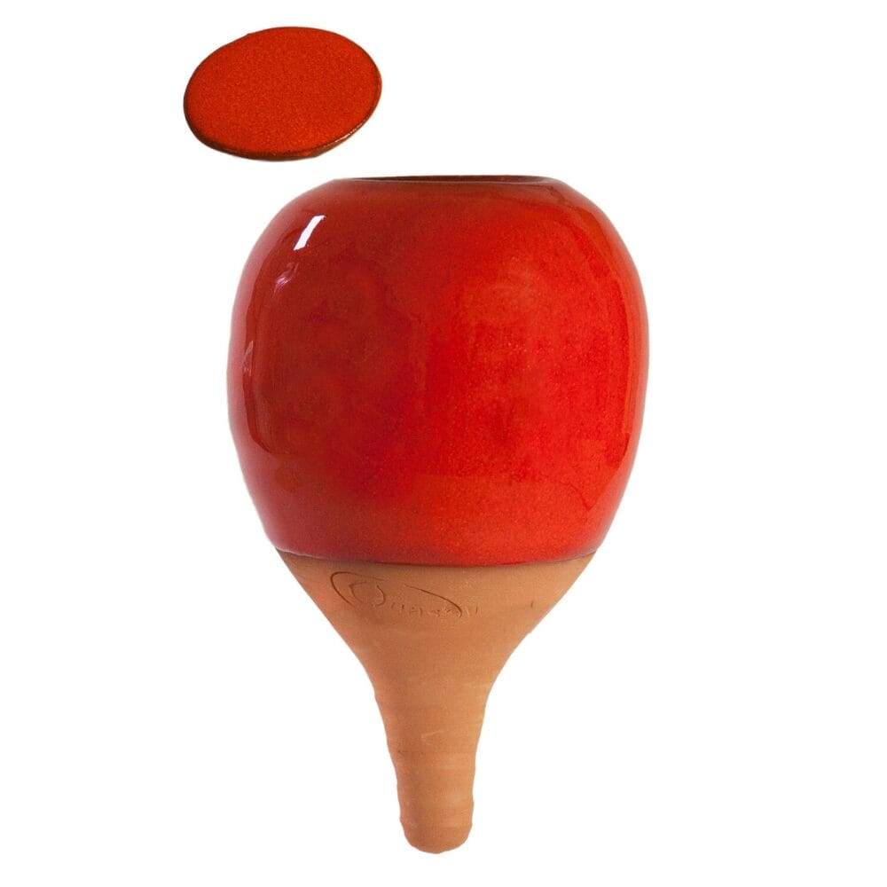 Oyas à planter rouge – Système d’arrosage écologique en terre cuite pour plantes en pot et potager. Produit en belgique.